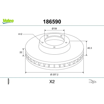 Image of 51896287, 51896288 Brake disc VALEO 186590 Front Axle 258mm 22mm 4 Hole Vented FIAT: 500 Hatchback, Panda II III Hatchback
