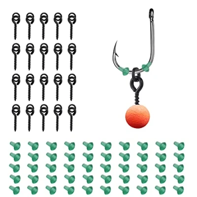 Image of OTTYMO 50Pcs Hook Stops Rubber Shank Beads with 20Pcs Fishing Bait Screws Carp Rig Ring Screw Rings Earring Stopper Rotating Accessories for