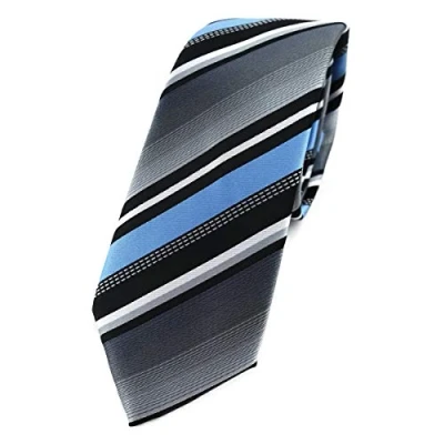 Image of TigerTie Slim Designer Tie in Striped Pattern Width 6 cm, Light Blue Silver Grey White Black, Größe: ca. Länge 150 Breite cm
