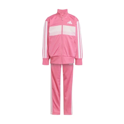 Image of adidas Seasonal Essentials Tiberio 3 Stripes Tricot Track Suit Kids girls&#039;s Sets &amp; Outfits in Pink