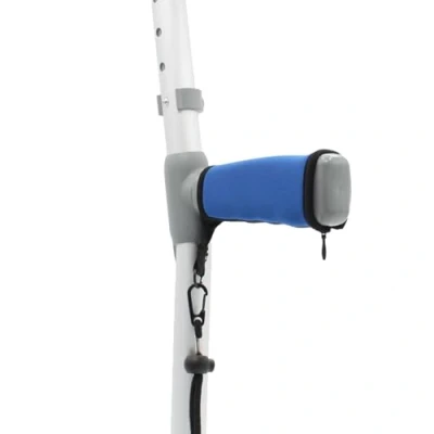 Image of Pair of Blue Padded Neoprene Crutch Handle Grip Covers for Comfort with Wrist Strap by Lifeswonderful