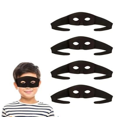 Image of Lizzy 4 x black Highwayman Mask cloth Bandit Thief fancy dress accessories for Cops And Robbers Villain Convict Bank Robber outfit Accessory