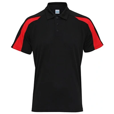 Image of AWDis Cool Contrast Polo Shirt, Jet Black/fire Red, XXL
