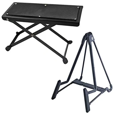 Image of K &amp; M 17581 Heli Guitar Stand Black + Keepdrum Footstool
