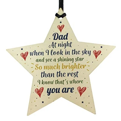 Image of RED OCEAN Wooden Star Christmas Tree Bauble Memorial Dad Father Gift Remembrance Hanging Plaque Sign Family Friendship