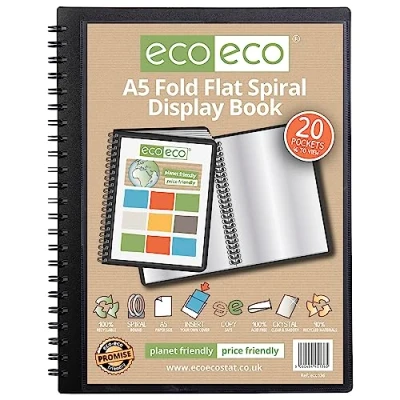 Image of eco A5 50% Recycled 20 Pocket Fold Flat Spiral Bound Display Book, eco136