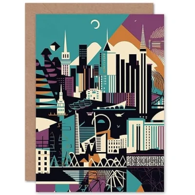 Image of Artery8 Dundee City Modern Abstract Geometric Cityscape Travel Birthday Sealed Greeting Card Plus Envelope Blank inside