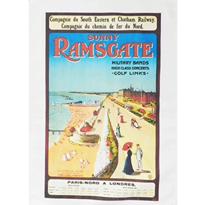Image of Half a Donkey Sunny Ramsgate Retro Style Travel Poster Large Cotton Tea Towel