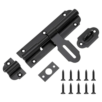 Image of Door Lock Bolts 6&quot;(150mm), Heavy Duty Black Gate Latch Slide with Padlock Hole for Wooden Gates Garden Shed Gate, 6 Inch