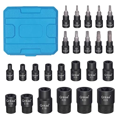 Image of Torx Bit Socket Female E External Sockets Set 24PCS 10pcs Star Bits (T8 T40) &amp; 14pcs (E4 E24) 1/4&quot; 3/8&quot; 1/2&quot; CRV Enhanced Mini Storage Case
