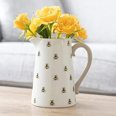 Image of ZALE YARDLEY Flower Vase, Pitcher Ceramic Bee Jug with Handle, Vase for Flower, Garden Ornaments, Perfect Real, Artificial Room décor, Christmas, Valentine, Wedding Gift