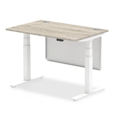 Image of Air 1200x800 Height Adjustable Desk Grey Oak CP White Leg Modesty Pnl
