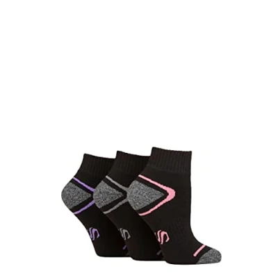 Image of Women&#039;s 3 Pair SOCKSHOP Performance Sport Cushioned Ankle Socks Black 4 8