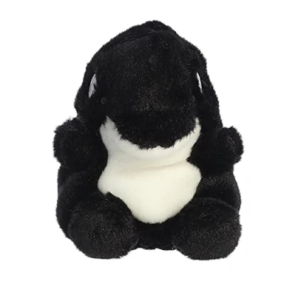 Image of Aurora Adorable Palm Pals Juneau Orca Stuffed Animal Pocket Sized Fun On The Go Play Black 5 Inches