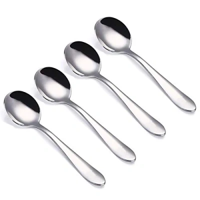 Image of VANRA 4 Piece Children Spoons Round Stainless Steel Kids Dinner Child Silver Cutlery Set 5.8 inch (4 Spoons)