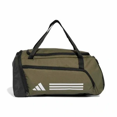 Image of adidas Unisex Essentials 3 Stripes Duffel Bag, Olive strata/White, S