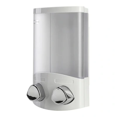 Image of Croydex Double Soap Dispenser, Shower Dispenser Wall Mounted, Lifts Off for Easy Refill, Gel Perfect Bathroom or Kitchen, Eliminates Clutter, All Fixings Included, White