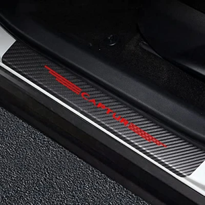 Image of Symilov 4pcs Car Door Sill Protector Kick Plates for Ren ault CAPTUR, Auto Carbon Fiber Scuff Guard Threshold Cover Pedal Sticker Trim Accessories Non Slip,Red
