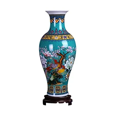 Image of ufengke Jingdezhen Large Fishtail Ceramic Floor Vase,Flower Vase Handmade Home Decorative Vase,Height 18.11&quot;(46cm),Blue