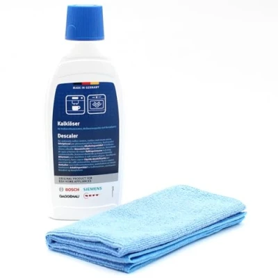 Image of PakTrade Descaler Limescale remover + Microfiber cloth compatible with Bosch 0717902181(01), 0717902182(00), 0717902182(01) for fully automatic coffee machines, hot water devices, steamers, 500ml