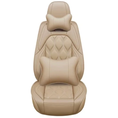 Image of Congxy Universal Car Seat Covers waterproof leather Full Set, To Fit Most Cars, Side Airbag Compatible, Beige Luxury