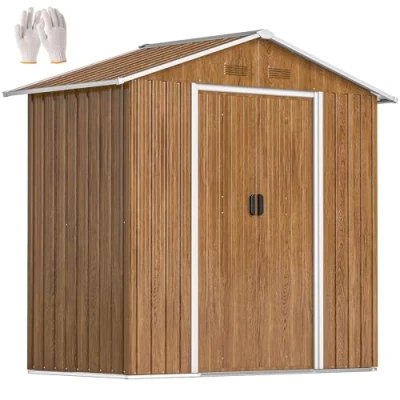 Image of Outsunny 6.5x3.5ft Metal Garden Shed for Brown Wood Effect 845 425V00DR