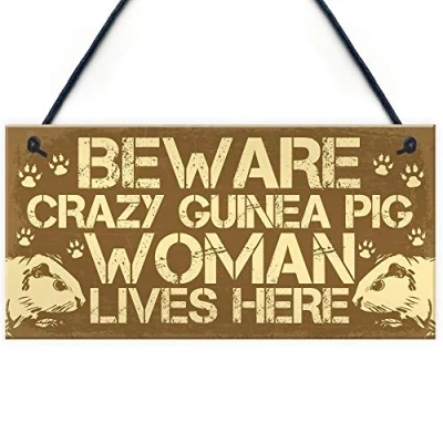 Image of RED OCEAN BEWARE Guinea Pig Sign Accessories Gift For Women Novelty Animal Pet Gifts Cage Hutch Home Door Plaque