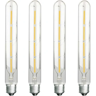 Image of ZFQ T30 4W Vintage Retro LED Filament Bulbs Not Dimmable, 225mm Tubular E27 Edison Screw, Energy Saving Light Bulb, 6500K Cool White, 400LM, Clear Glass Cover, 4 Pack