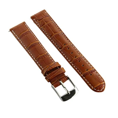 Image of 10mm Ladies Genuine Leather Mock Croc Watch Strap Band Crocodile Padded SS Buckle Tan/White