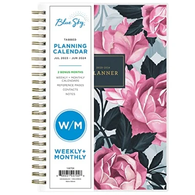 Image of Blue Sky July 2023 June 2024 Academic Year Weekly and Monthly Planner, 5&quot; x 8&quot;, Frosted Flexible Cover, Wirebound, Roosevelt Pink (144704)