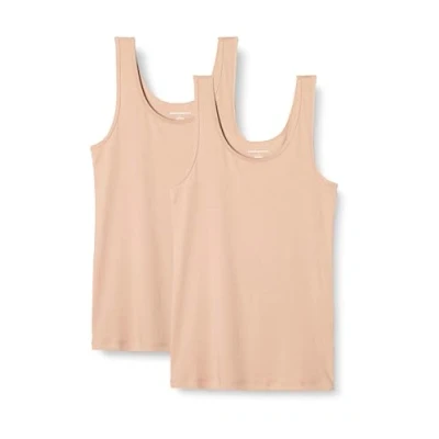 Image of Amazon Essentials Women&#039;s Slim fit Tank, Pack of 2, Beige, XL