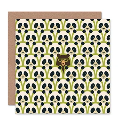 Image of Wee Blue Coo Pandas Hidden Bear Pattern Birthday Art Sealed Greeting Card Plus Envelope Blank inside