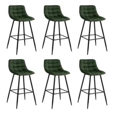 Image of WOLTU Bar Stools Set of 6 PCS Soft Velvet Seat Chairs Breakfast Kitchen Counter Metal Legs Barstools Dark Green High with Backrests &amp; Footrests