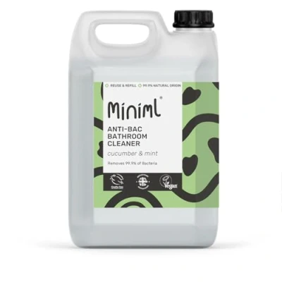 Image of Miniml Anti Bac Bathroom Cleaner Spray, 5L Refill Cucumber &amp; Mint Scent, Removes 99.9% of Bacteria, Cruelty Free, Vegan, Natural Plant Based Powerful Bacterial Cleaning Formula Bulk Buy