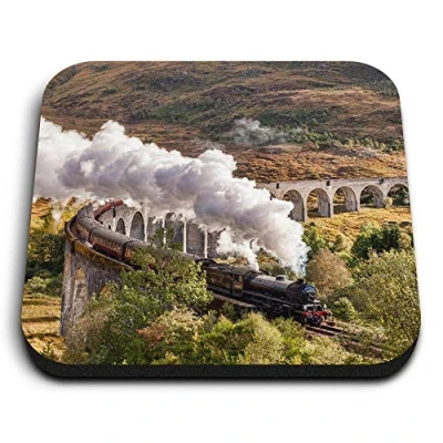 Image of 1 x Square MDF Fridge Magnet Jacobite Steam Train Glenfinnan Viaduct 16235
