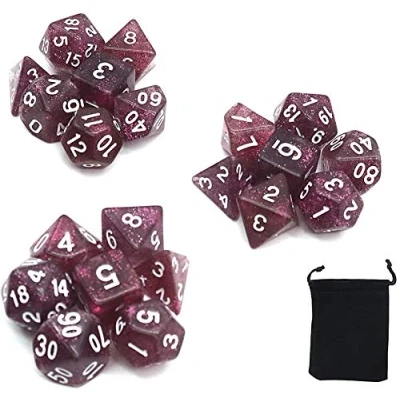 Image of DollaTek Glitter Point Polyhedral dice Set Table Games 3 Sets x 7 (21 Pieces) Die Series D20 D12 D10 D8 D6 D4 DND RPG MTG Double Colors One Piece (Red)