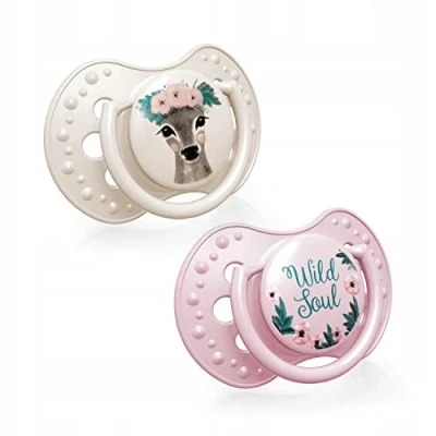 Image of LOVI Soother 6 18 Months, Baby Dummies with Silicone Teat, Dynamic Tip, Wild Soul Girl Collection, 2 Pieces, Rose