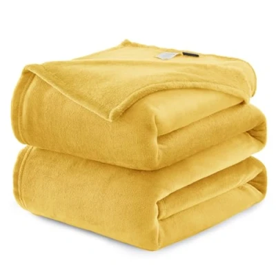 Image of WAVVE Fleece Blanket Sofa Throw Yellow 4ft x 5ft Fluffy Soft Warm Versatile for Sofa/Couch/Bed Throw/Single Size, 130x150 cm