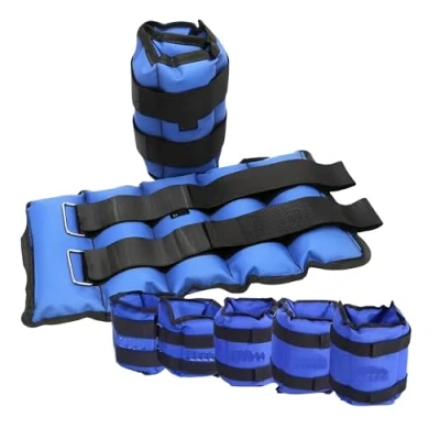 Image of Ankle Wrist 1kg 2kg 3kg 4kg 5kg 6kg Leg Weights Straps Running for Men Women Exercise Fitness Gym Strength Resistant Training Adjustable Pads (Blue, 1 x 2= 2KG)