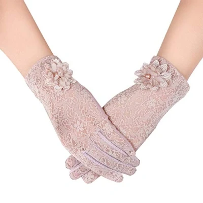 Image of Golden Apple LERTREE 1 Pair Ladies Lace Gloves Womens Pink Mittens for Wedding Opera Evening Party Banquet Dress (Pink)