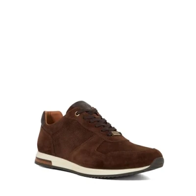 Image of Dune Mens Trilogy Lace Up Runner Trainers Size UK 10 Flat Heel Suede Brown