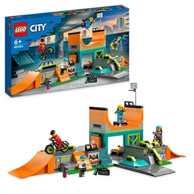 Image of LEGO City Street Skate Park Set, Toy For Kids Aged 6 Plus Years Old with BMX Bike, Skateboard, Scooter, In Line Skates and 4 Skater Minifigures to Perform Stunts, 2023 Set 60364