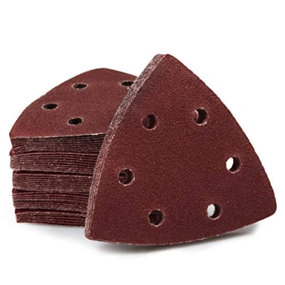 Image of SPEEDWOX 50 Pcs Triangle Sanding Pads Hook and Loop 100 Grit Oscillating Pad 90mm 6 Holes Fit 3 1/2 Inches Multi Tool Detail Sander Sandpaper Discs