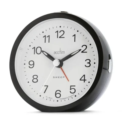 Image of Acctim Elana Analogue Alarm Clock Non Ticking Sweep Quartz Luminous Hands (Black)
