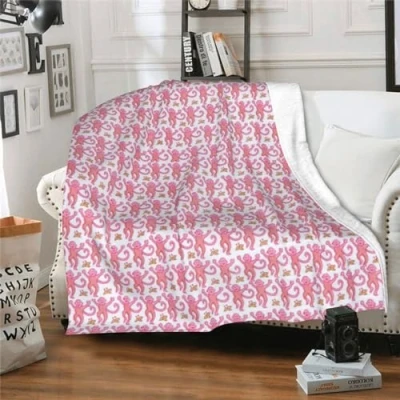 Image of Pink Rabbit Monkeys Flannel Fleece Throw Blanket 30&quot;X40&quot; Ultra Soft Cozy Fluffy Lightweight Fuzzy Plush for Couch Bed Sofa Home Bedroom Living Room Decor