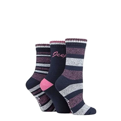 Image of Women&#039;s 3 Pair Jeep Performance Full Cushion Striped Boot Socks Navy / Rose Cream 4 8 Ladies