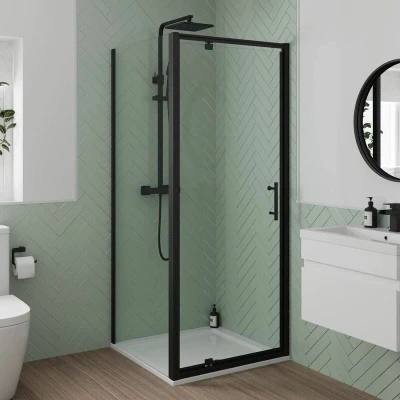 Image of Luxura Pivot Shower Enclosure 800 x 800mm 6mm Black