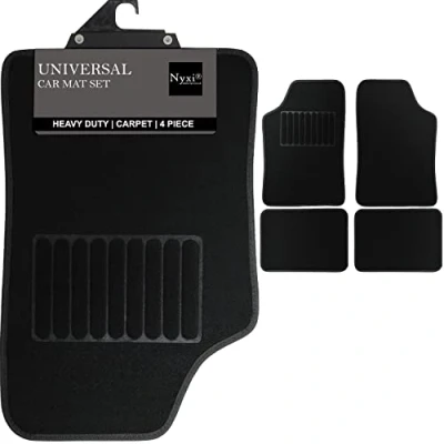 Image of Nyxi 4 Piece Universal Carpet Floor Mat (Front + Rear) Velour Non Slip for Cars SUV Truck and VAN Black Ray