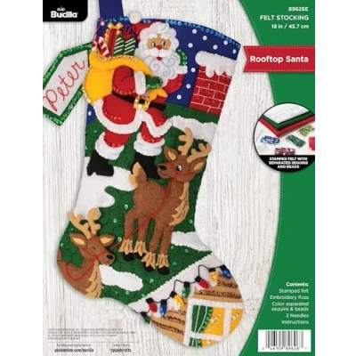 Image of Bucilla, Rooftop Santa, Felt Applique 18&quot; Stocking Making Kit, Perfect for DIY Arts and Crafts, 89626E