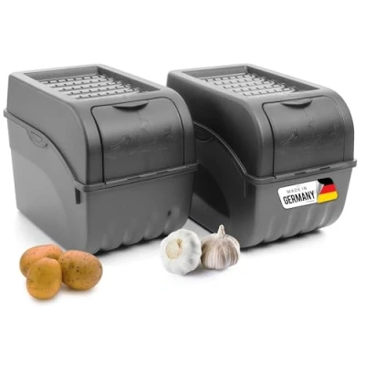 Image of Novaliv Potato Storage Box, 2 x Large 9 Litres, Anthracite Grey, Onion Vegetable Stackable Storage, Basket, Fruit Container, Food Container
